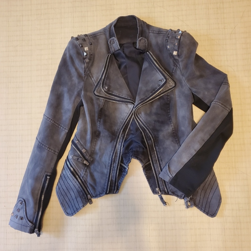 Stud-Embellished Washed Black Jacket/Blazer - Picture 2 of 9